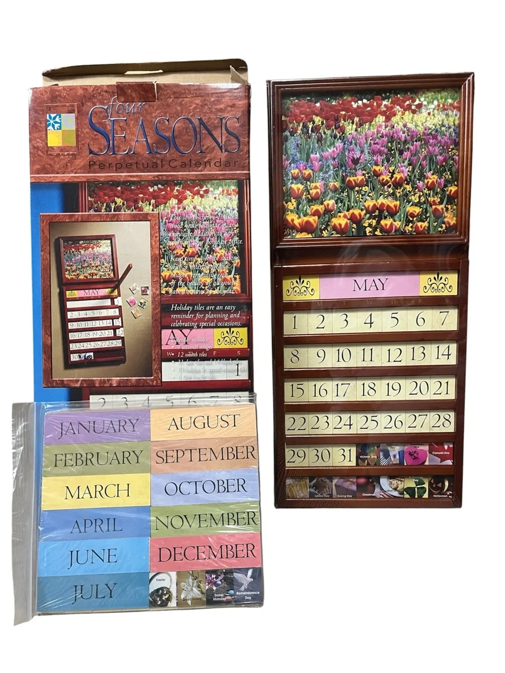 Perpetual Wall Calendar with Tulip Photo - Brown